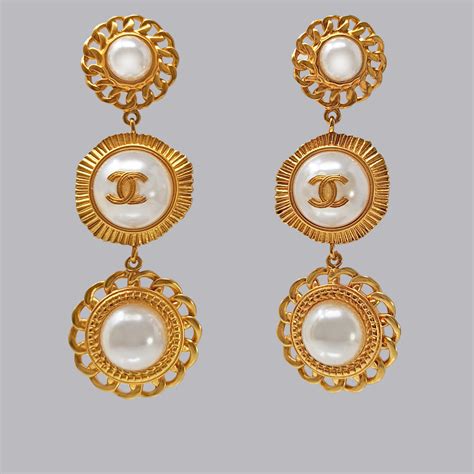 chanel logo drop earrings|vintage chanel pearl drop earrings.